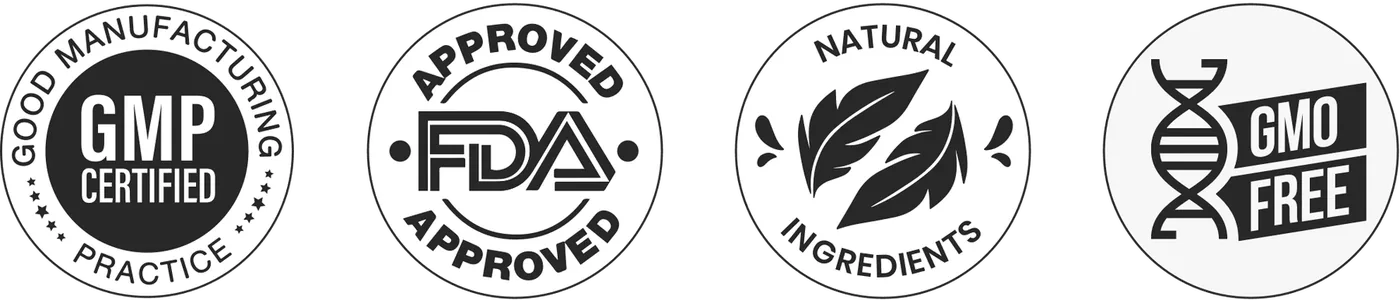 A strip of certification seals used in the GutOptim listing artwork